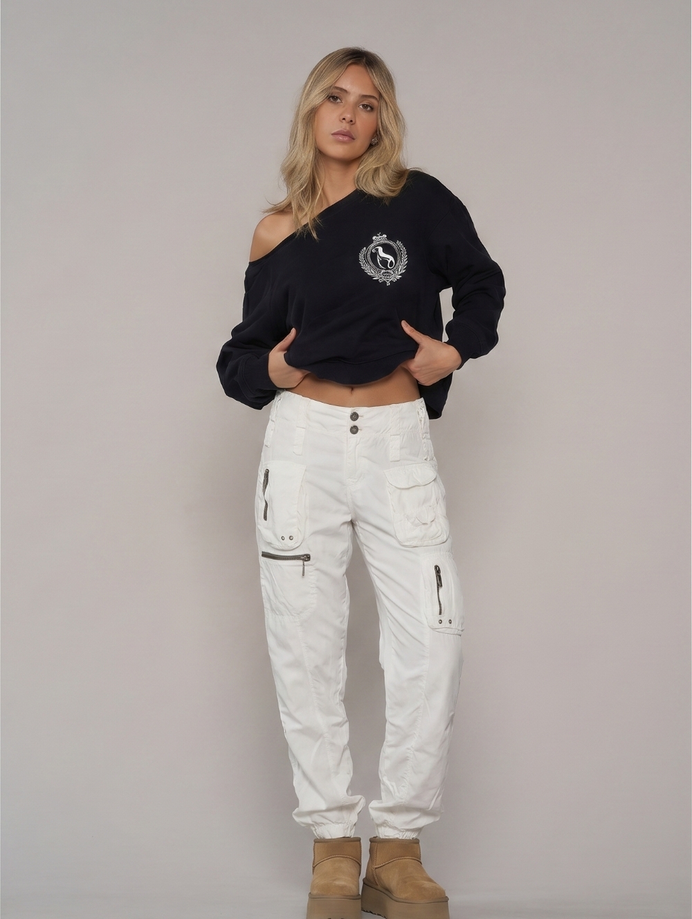Johnny Was Pete & Greta Marika Cargo Pants Button Zipper Front White Y2K